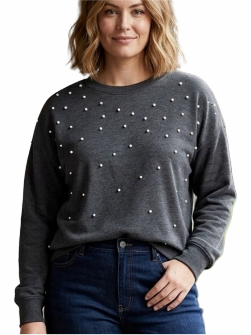 Women's Elle Pearl Embellished Sweatshirt Grey Size XL. 2017